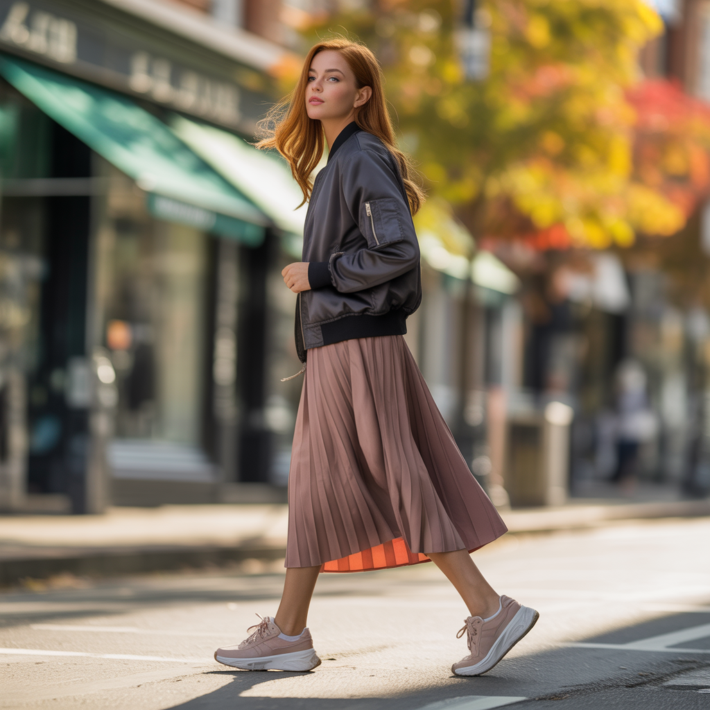 20 Ideas for Cozy and Stylish Trending Fall Outfits to Try Now 16 Bomber Jackets with Midi Skirts