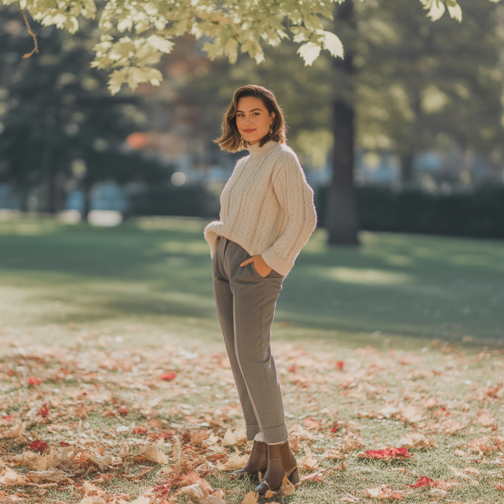 Cable Knit Sweaters with Trousers