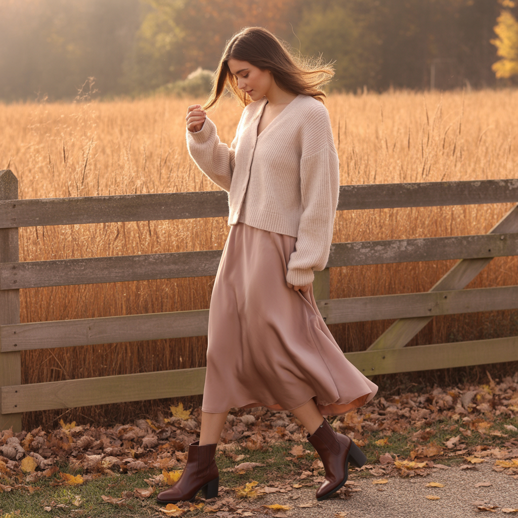 20 Ideas for Cozy and Stylish Trending Fall Outfits to Try Now 7 Cardigans with Satin Skirts