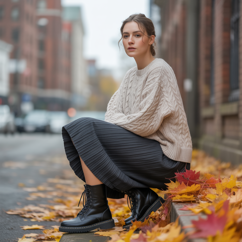 20 Ideas for Aesthetic Fall Outfits to Stay Cozy and Stylish 8 Combat Boots