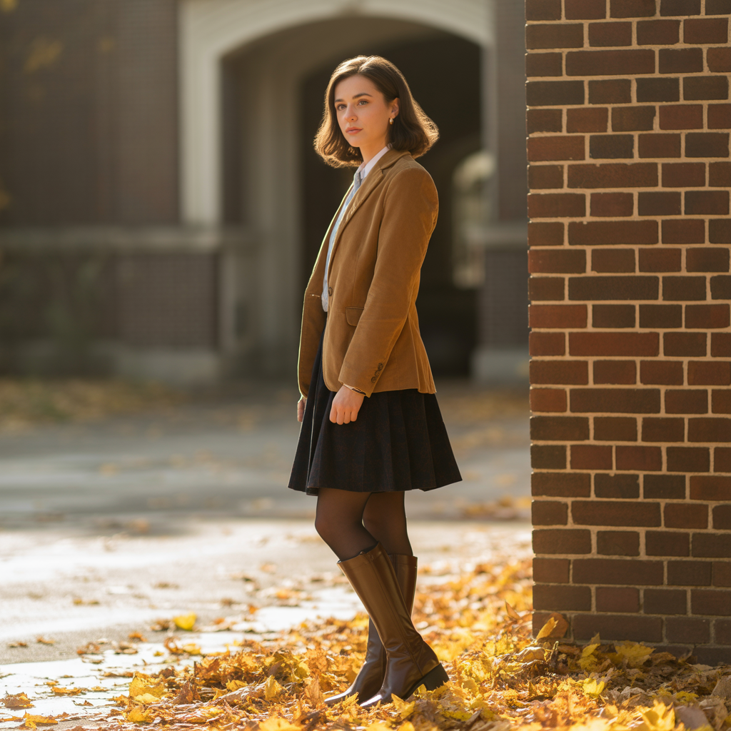 Corduroy Blazers with A-Line Skirts