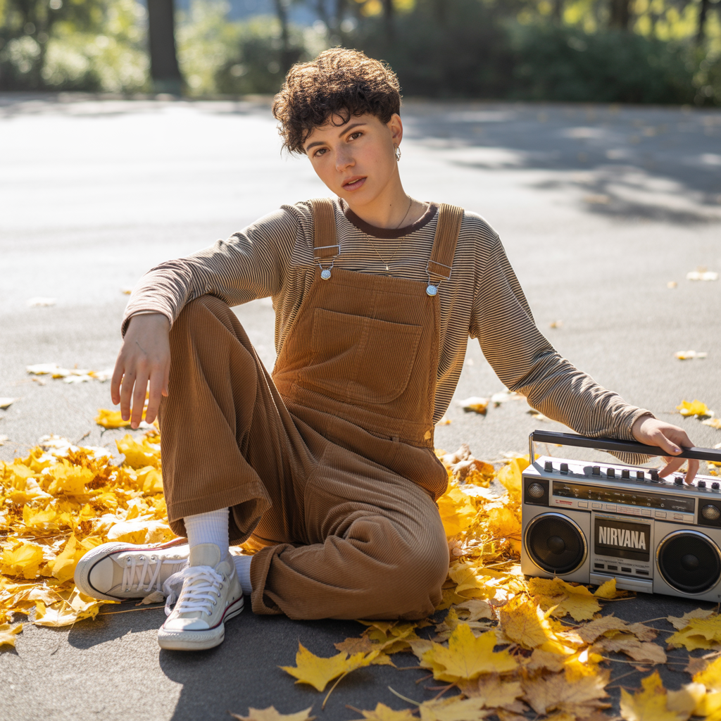 Corduroy Overalls and Striped Tee