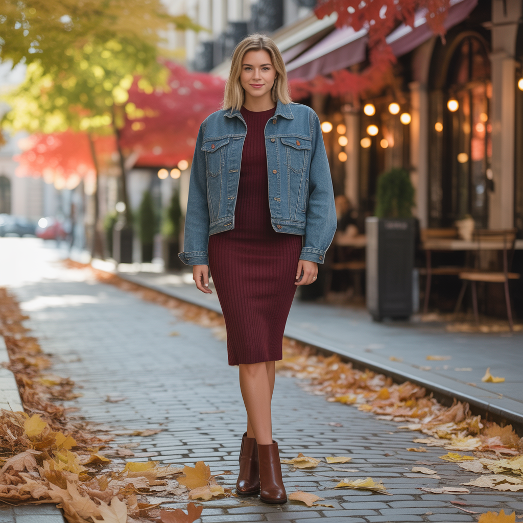20 Ideas for Cozy and Stylish Trending Fall Outfits to Try Now 12 Denim Jackets over Knit Dresses