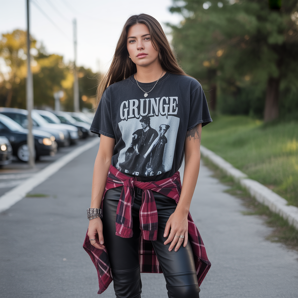 Grunge Band Tee and Leather Pants
