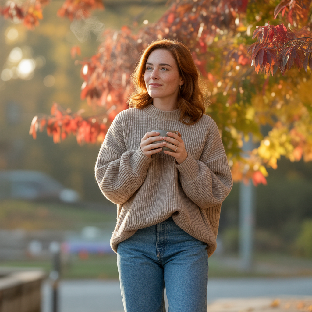 20 Ideas for Cozy and Stylish Trending Fall Outfits to Try Now 1 Oversized Knit Sweaters with Straight-Leg Jeans