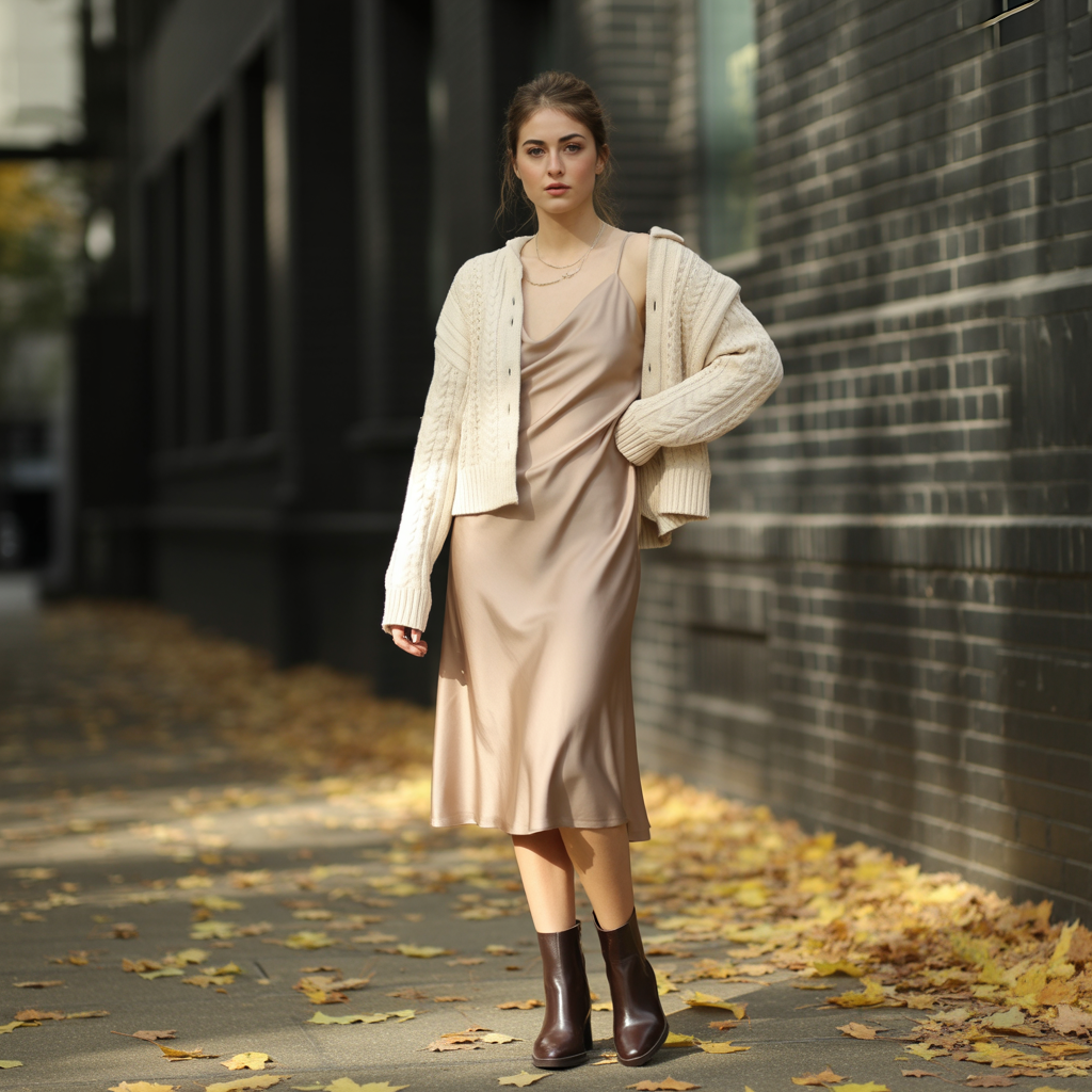 Slip Dress with a Cropped Sweater