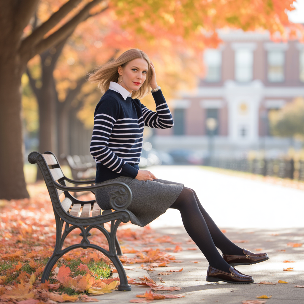 Striped Sweaters with Wool Skirts