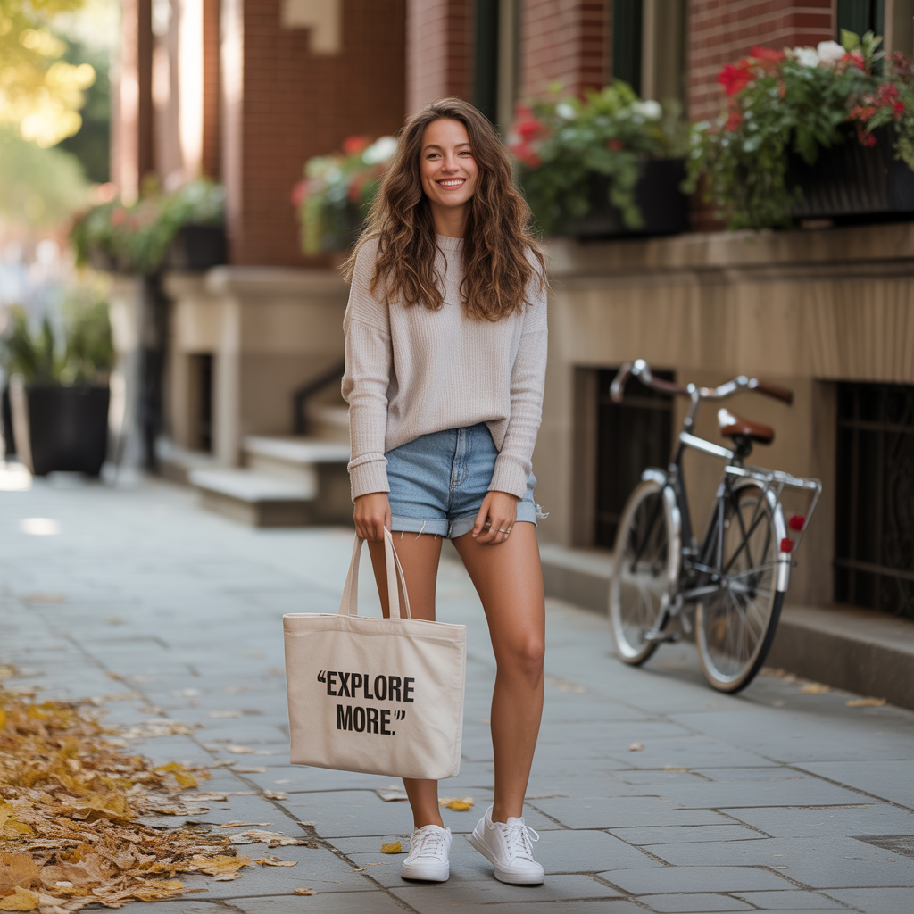 Early Fall Outfits Guide: From Summer to Autumn 1 Light Sweater With Denim Shorts