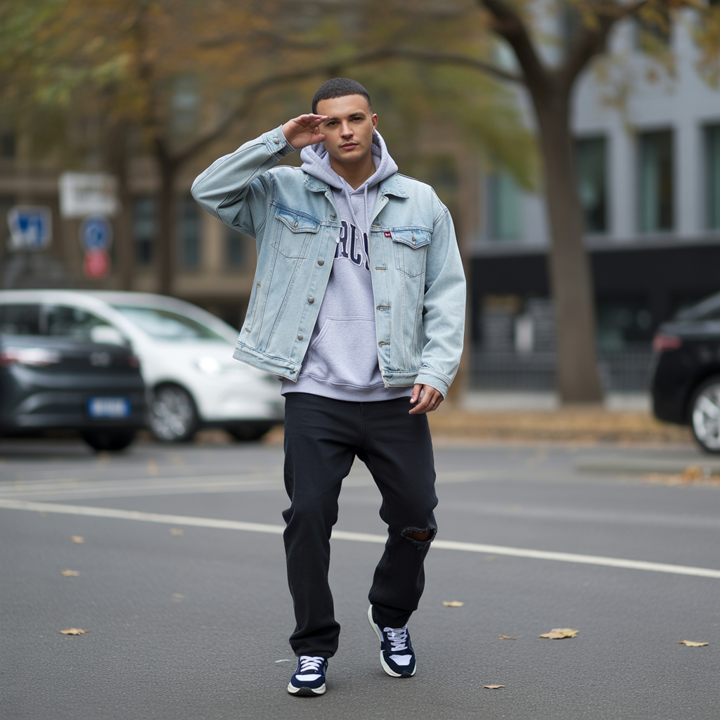 Denim Jackets with Layered Hoodies