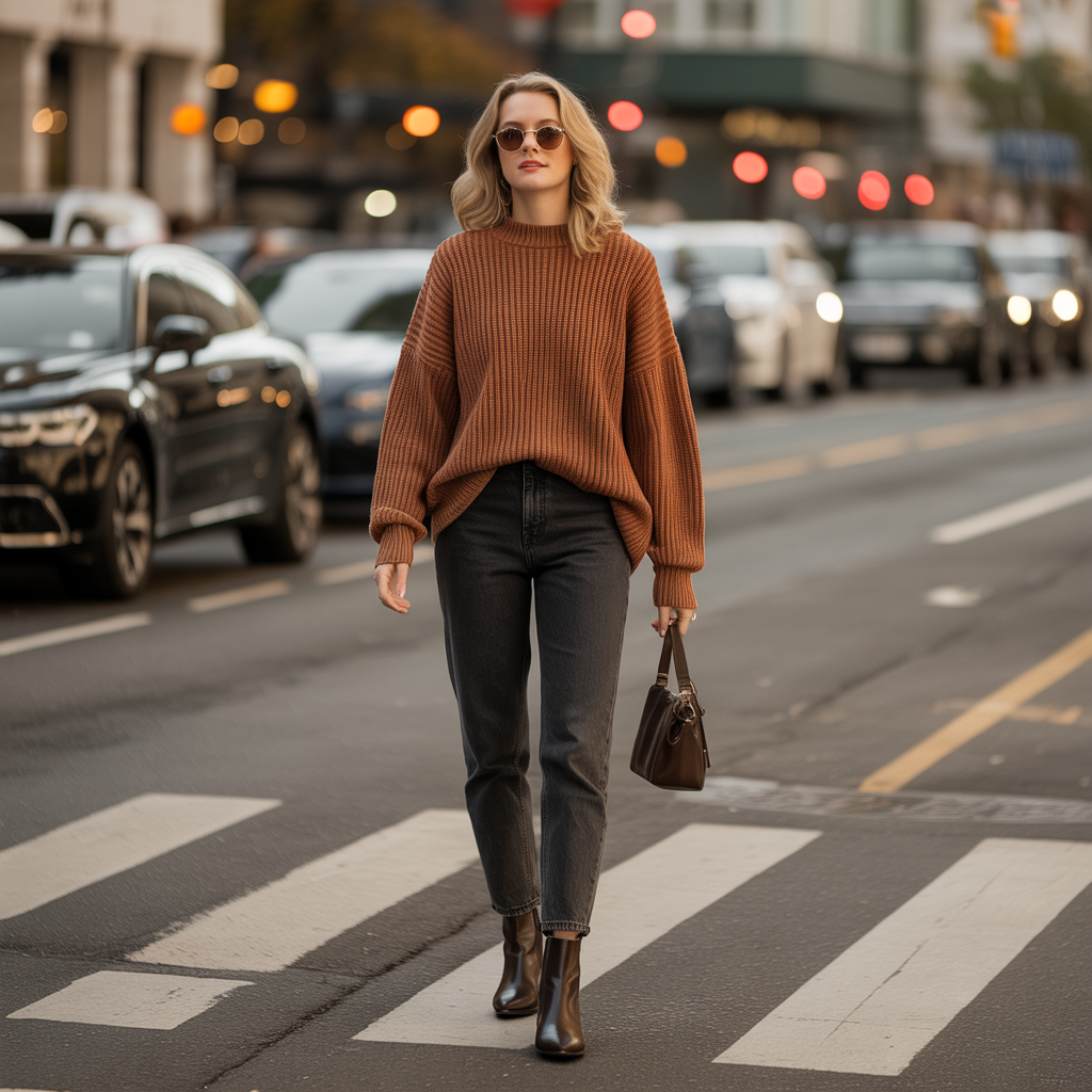 Cozy Knit Sweater with Classic Jeans