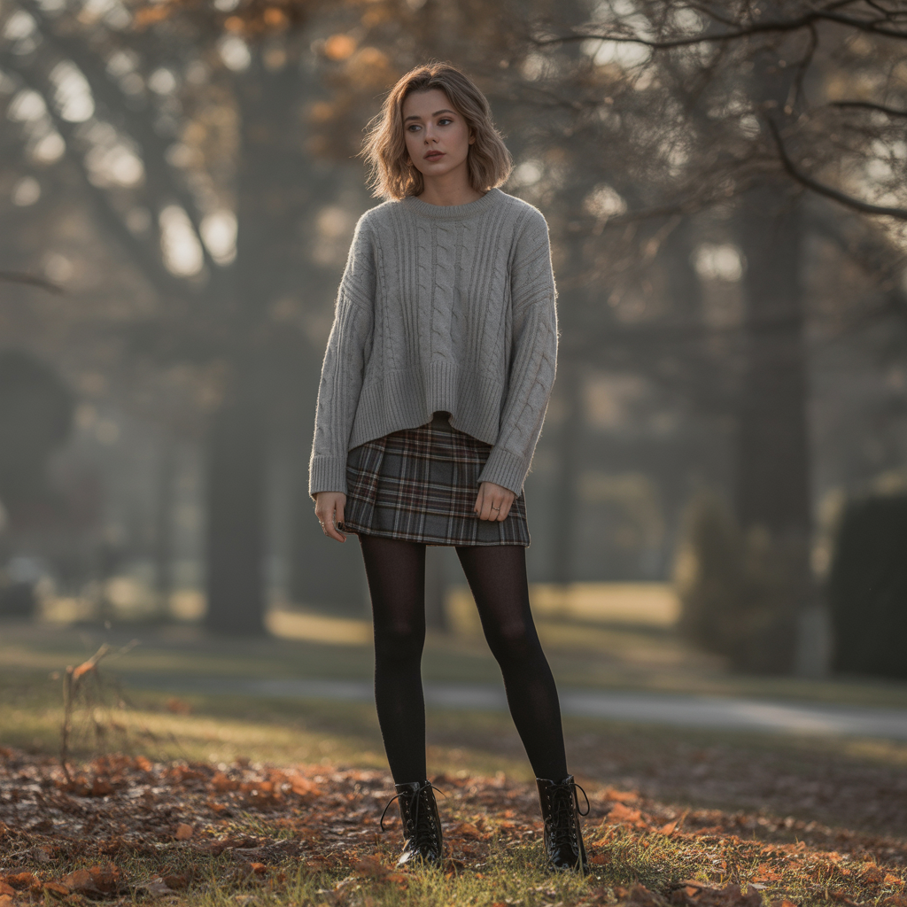 20 Edgy Fall Outfits to Rule Autumn Style 3 Plaid Skirts with Chunky Sweaters