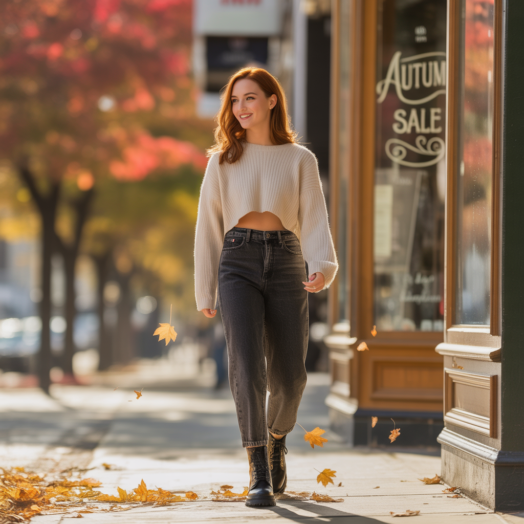 Early Fall Outfits Guide: From Summer to Autumn 11 Cropped Sweater With High-Waisted Jeans