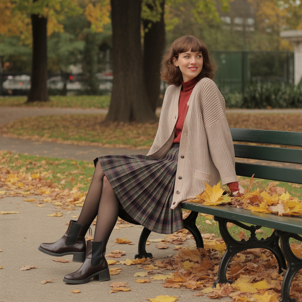 Plaid Skirts with Oversized Cardigans