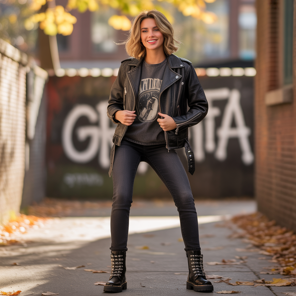 Casual Fall Outfits: 18 Cozy, Stylish, and Easy to Wear Ideas 15 Graphic Tees with Leather Jackets