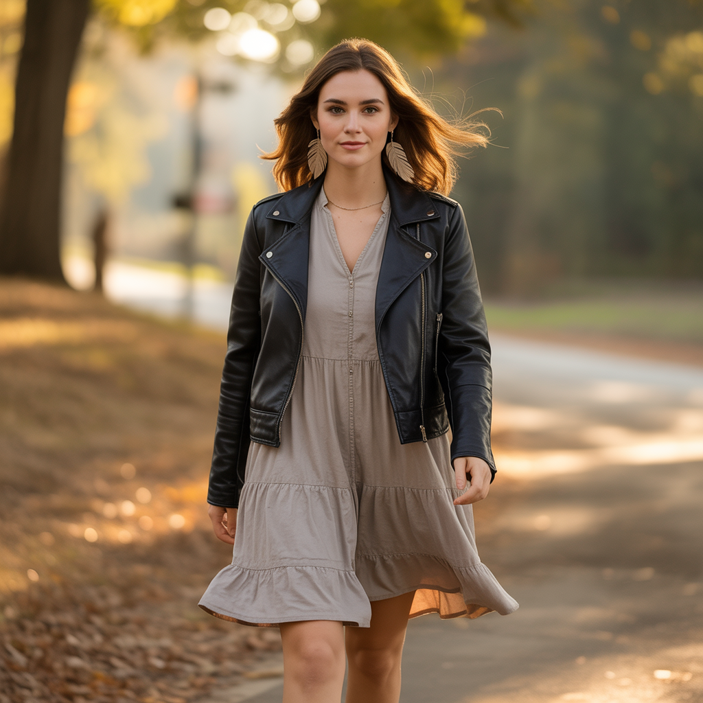 Tiered Dresses with Leather Jackets