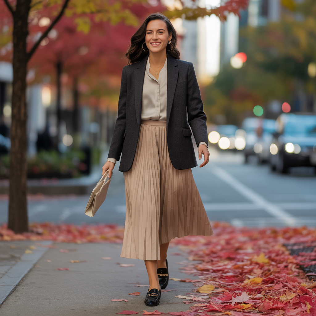 Fall Outfits with Skirts: 20 Stylish Looks for Autumn 5 Pleated Skirt with Wool Blazer