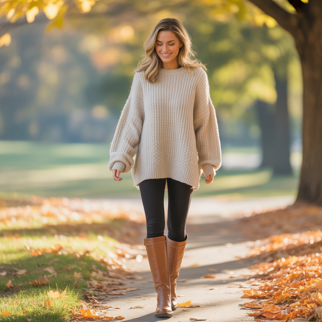 Casual Fall Outfits: 18 Cozy, Stylish, and Easy to Wear Ideas 9 Leggings with Oversized Knitwear