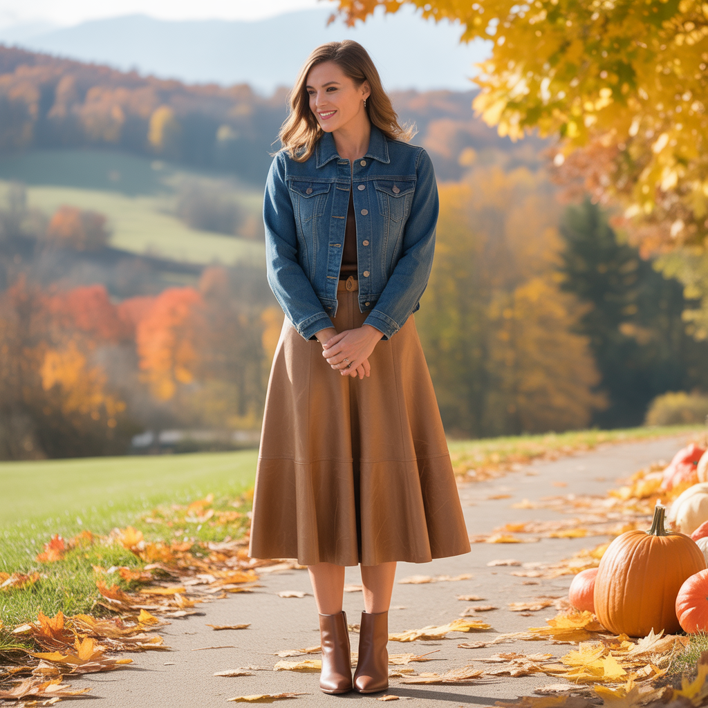 Fall Outfits with Skirts: 20 Stylish Looks for Autumn 9 Suede Skirt with Denim Jacket