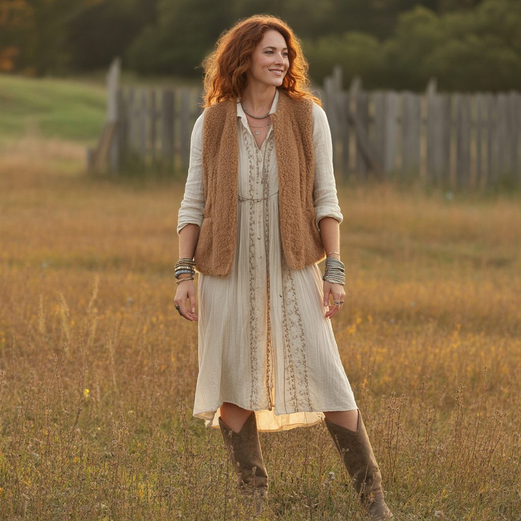 Shearling Vests with Dresses