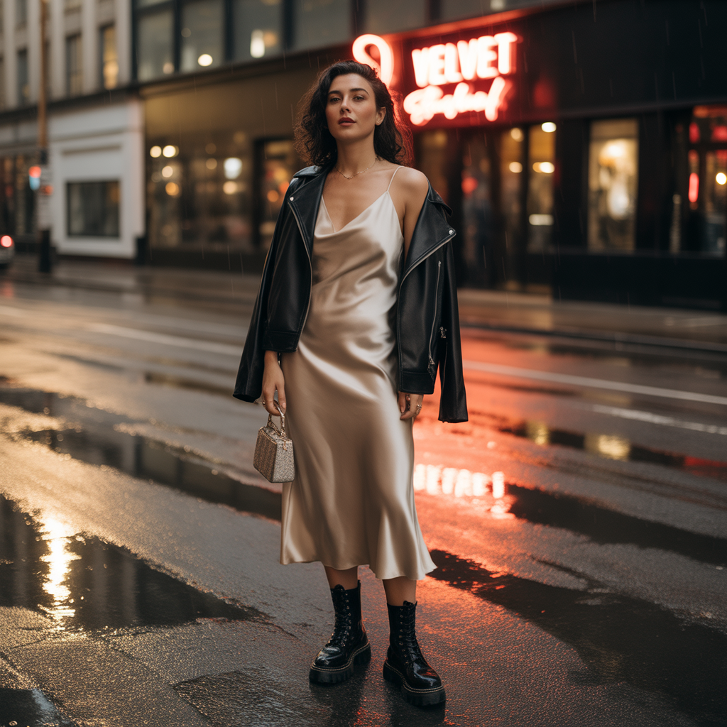 Early Fall Outfits Guide: From Summer to Autumn 5 Slip Dress With Leather Jacket