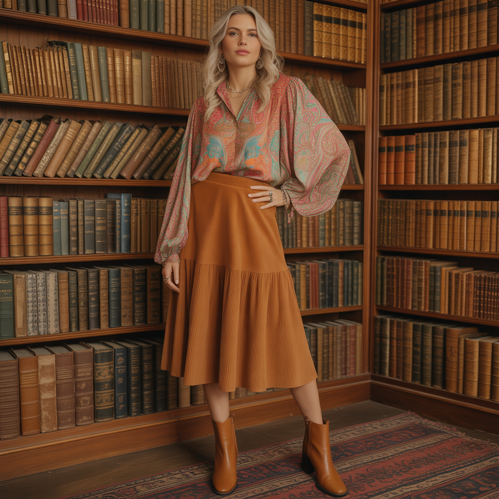 Paisley Blouses with Corduroy Skirts