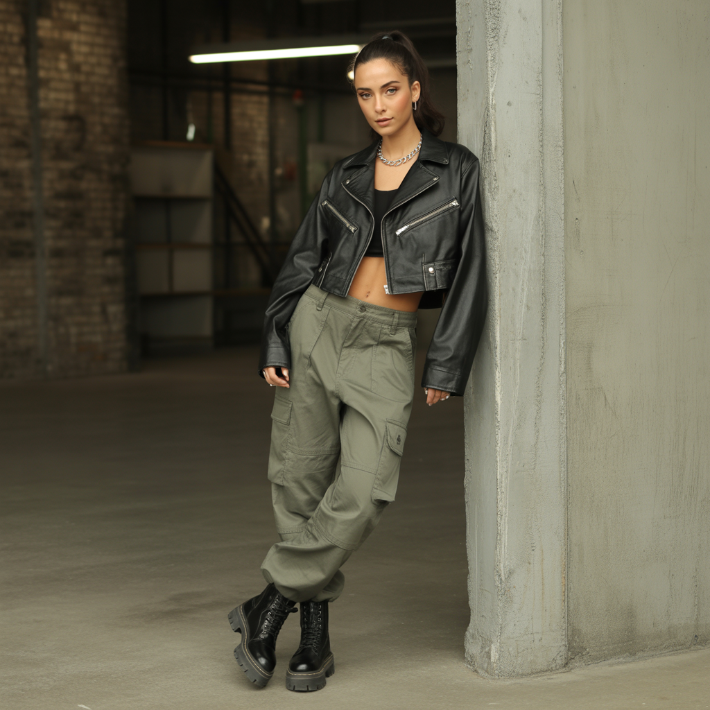 20 Edgy Fall Outfits to Rule Autumn Style 14 Cropped Jackets with Cargo Pants