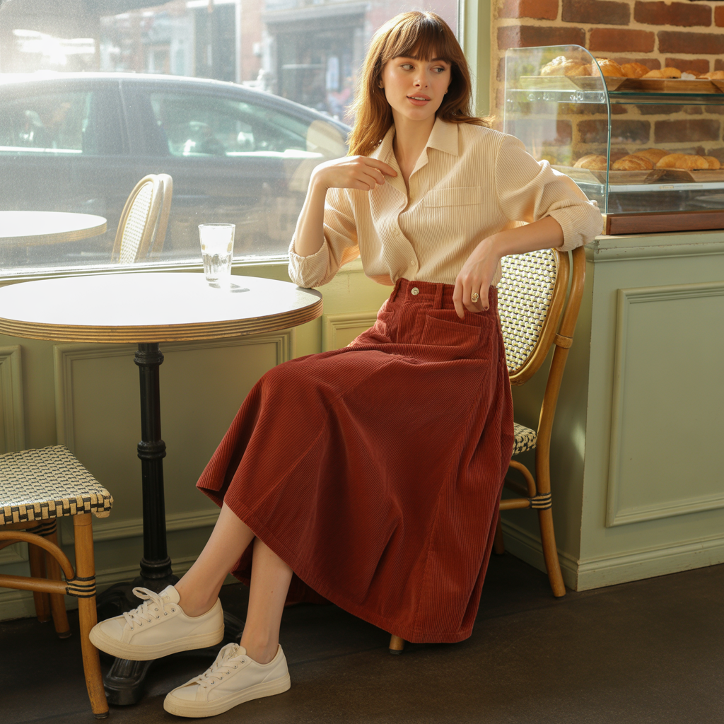 Fall Outfits with Skirts: 20 Stylish Looks for Autumn 7 Corduroy Skirt and Button-Up Shirt