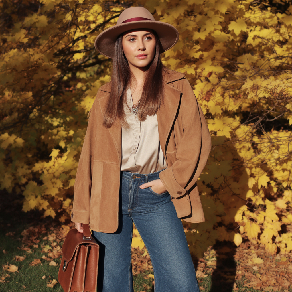 Suede Jackets with Flared Jeans