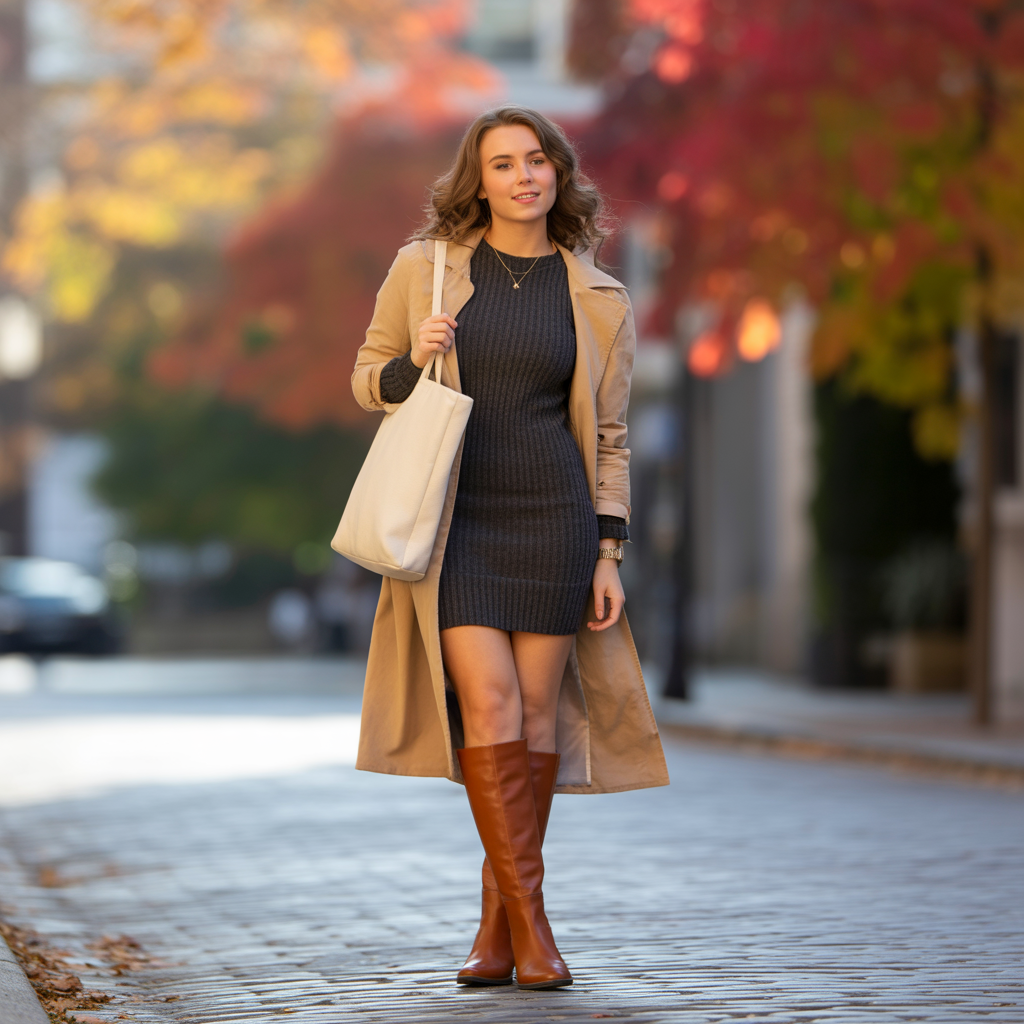 Casual Fall Outfits: 18 Cozy, Stylish, and Easy to Wear Ideas 3 Knit Dresses with Knee-High Boots
