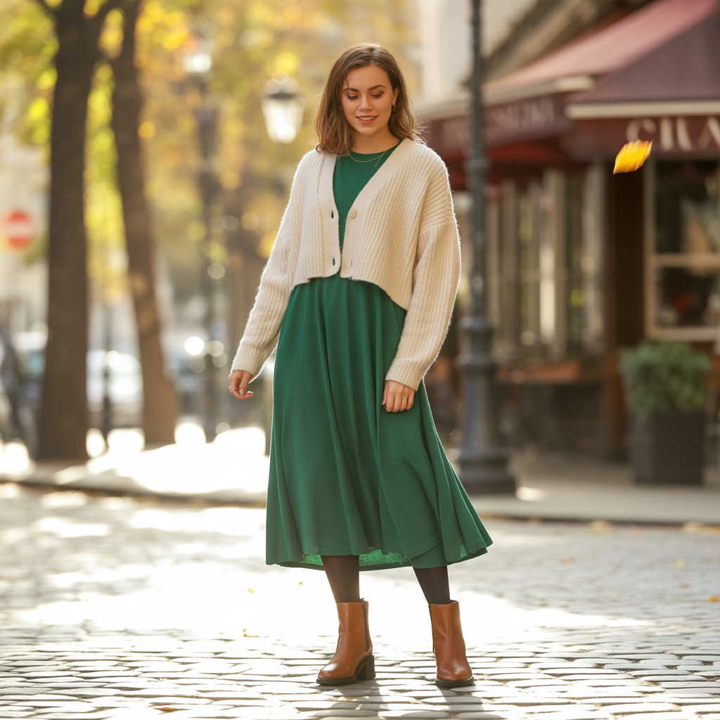 Cropped Cardigan with Midi Dress
