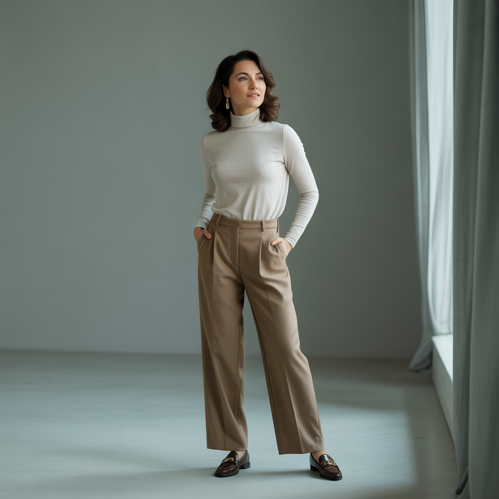 Early Fall Outfits Guide: From Summer to Autumn 7 Turtleneck With Wide-Leg Pants