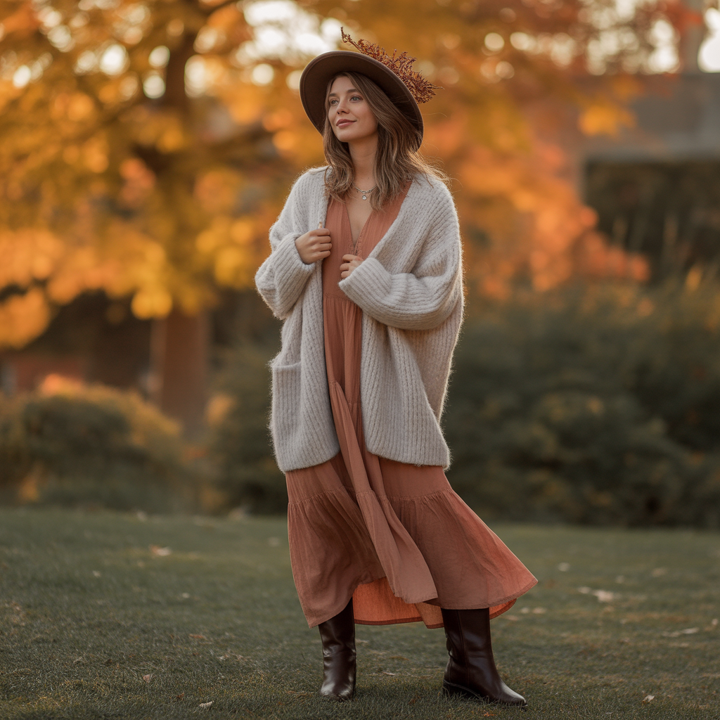 Early Fall Outfits Guide: From Summer to Autumn 17 Chunky Cardigan With Maxi Dress
