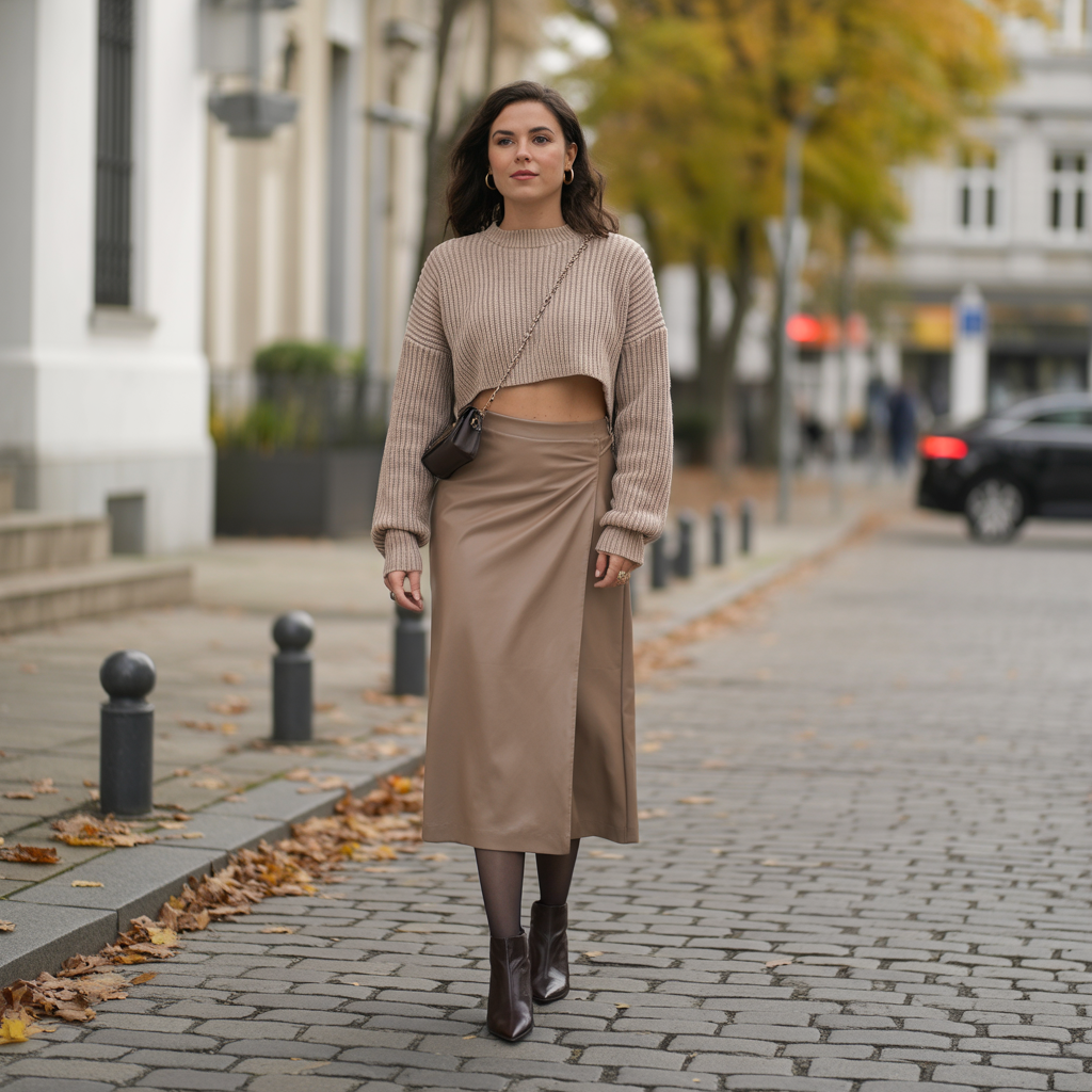 Fall Outfits with Skirts: 20 Stylish Looks for Autumn 11 Wrap Skirt with Cropped Sweater