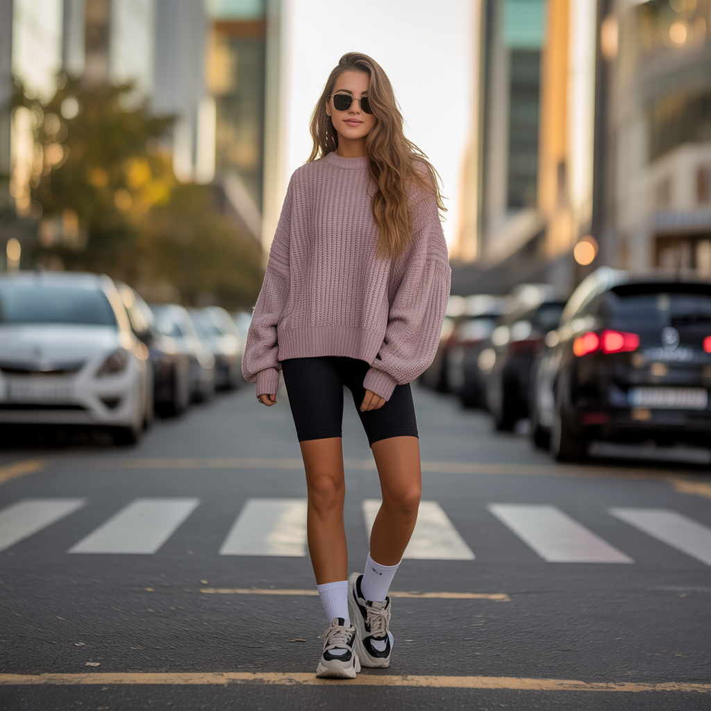 Baggy Sweater with Bike Shorts