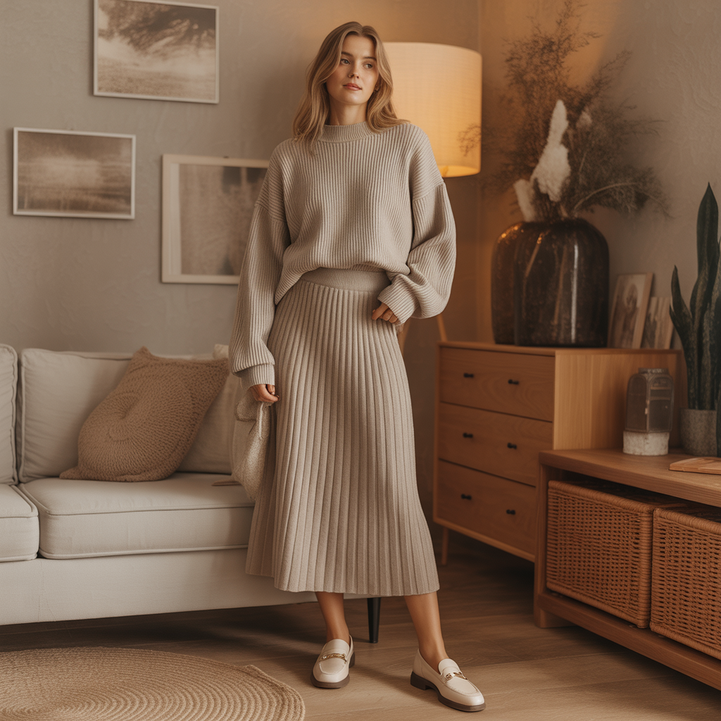 Fall Outfits with Skirts: 20 Stylish Looks for Autumn 14 Knitted Skirt with Matching Sweater