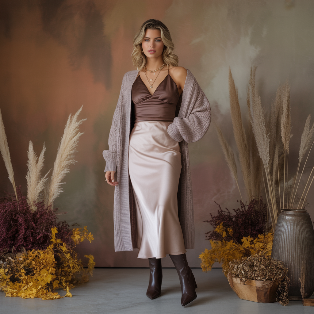 Fall Outfits with Skirts: 20 Stylish Looks for Autumn 8 Slip Skirt with Long Cardigan