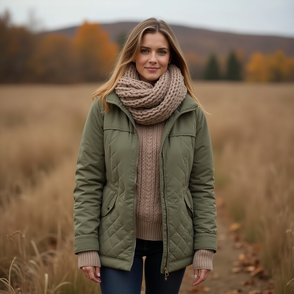 Quilted Jackets with Knit Scarves