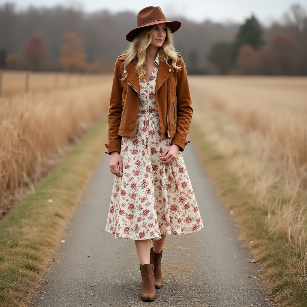 Suede Jackets with Floral Dresses