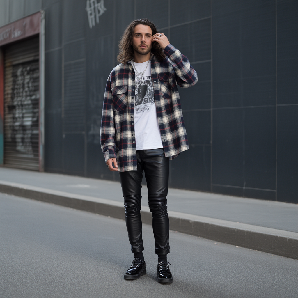 20 Edgy Fall Outfits to Rule Autumn Style 9 Layered Flannels with Leather Pants