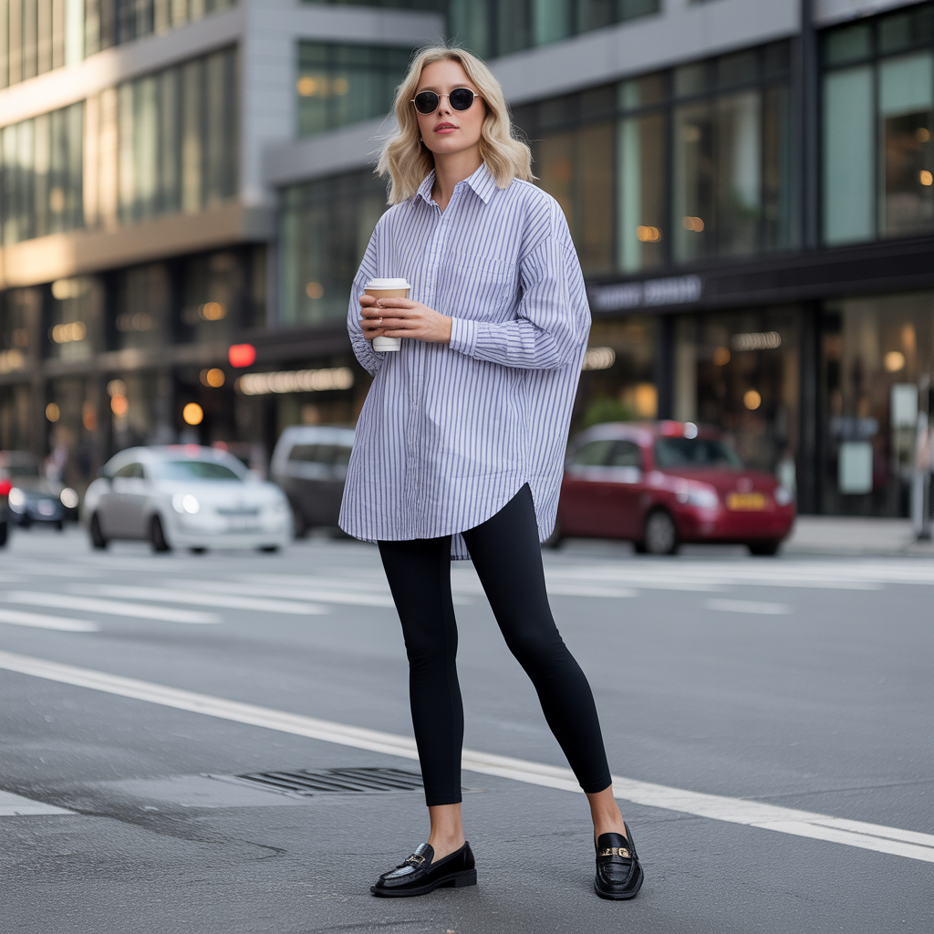 Early Fall Outfits Guide: From Summer to Autumn 3 Oversized Button-Down With Leggings