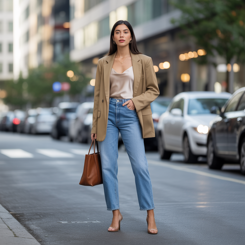 Early Fall Outfits Guide: From Summer to Autumn 15 Blazer With Slip Top And Jeans