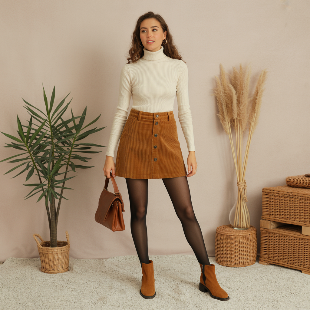 Casual Fall Outfits: 18 Cozy, Stylish, and Easy to Wear Ideas 6 Corduroy Skirts with Turtlenecks