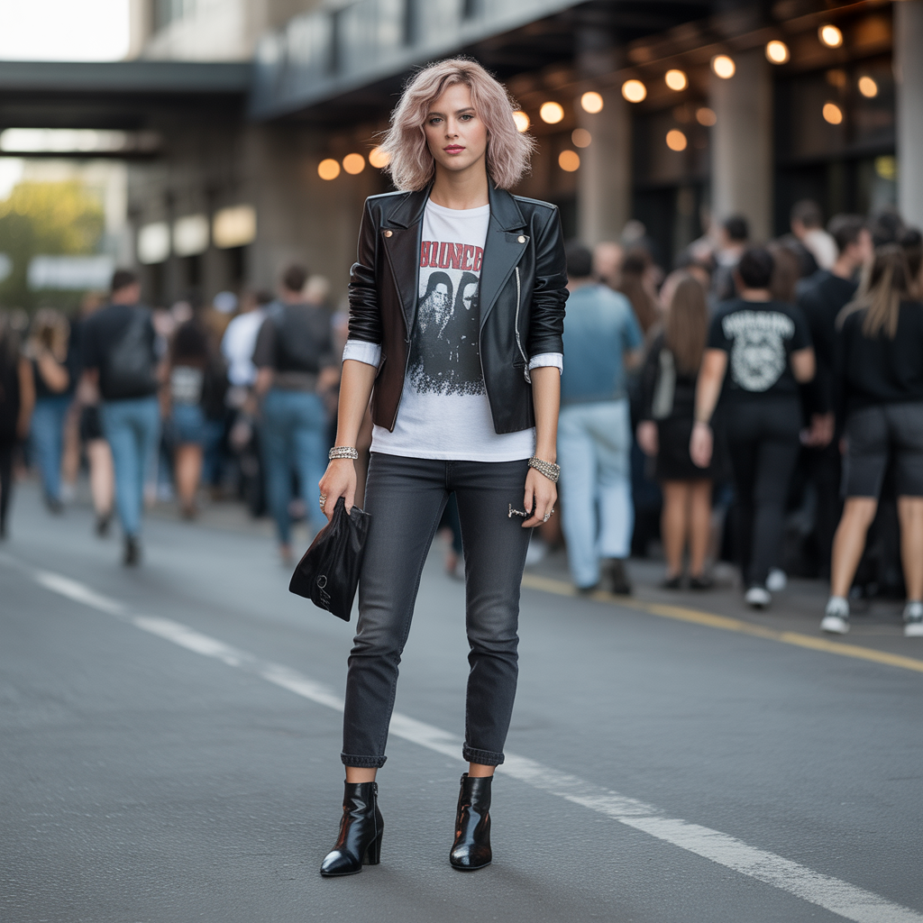 20 Edgy Fall Outfits to Rule Autumn Style 15 Band Tees with Leather Blazers