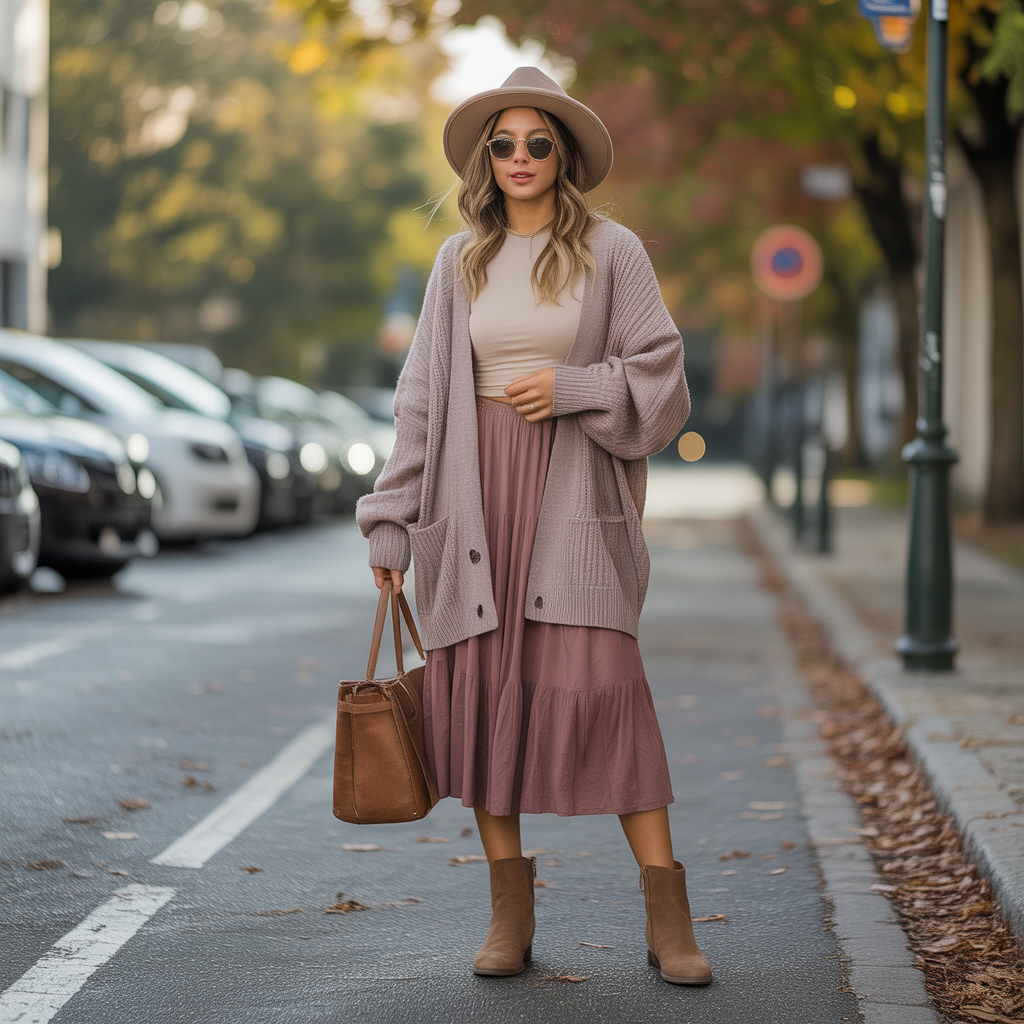 Casual Fall Outfits: 18 Cozy, Stylish, and Easy to Wear Ideas 14 Knit Cardigans with Midi Skirts