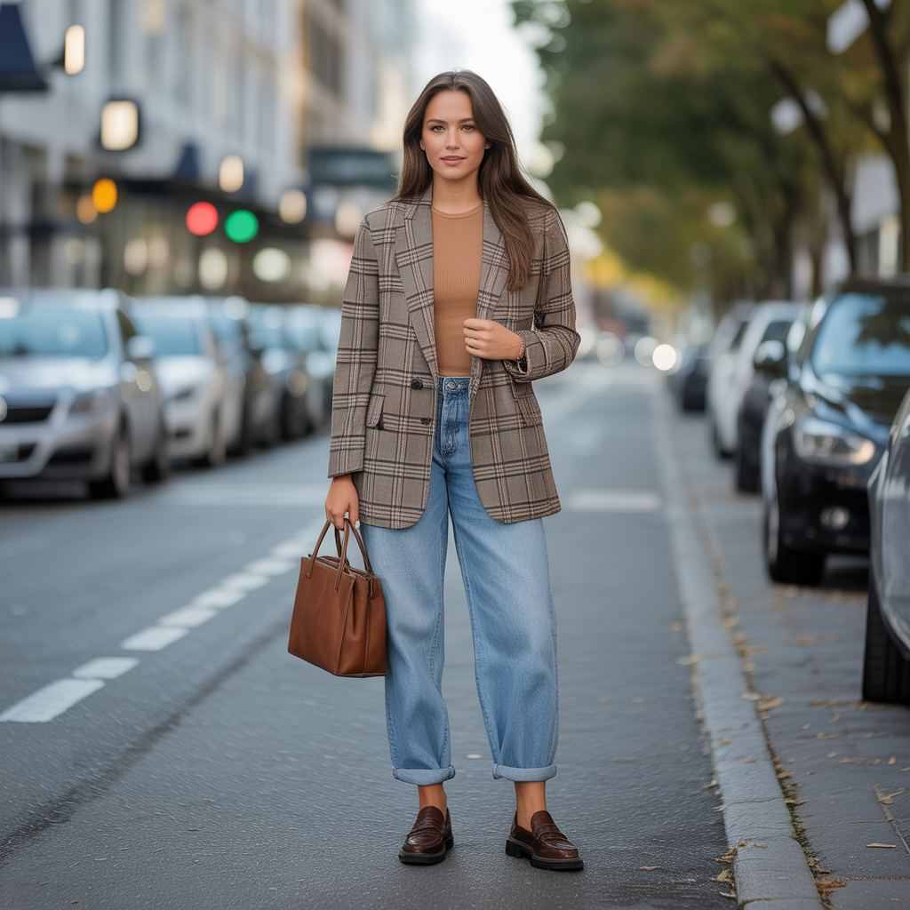 Casual Fall Outfits: 18 Cozy, Stylish, and Easy to Wear Ideas 8 Plaid Blazers with Relaxed Denim