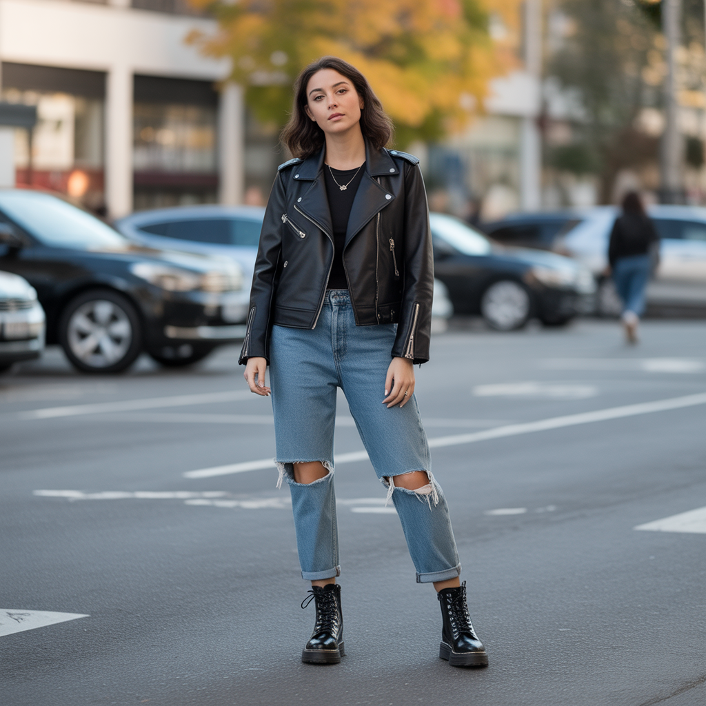 20 Edgy Fall Outfits to Rule Autumn Style 1 Leather Jackets with Distressed Denim
