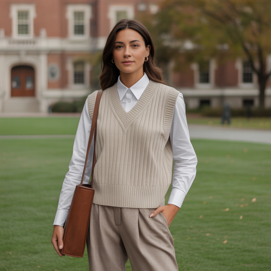 Early Fall Outfits Guide: From Summer to Autumn 8 Knit Vest With White Shirt
