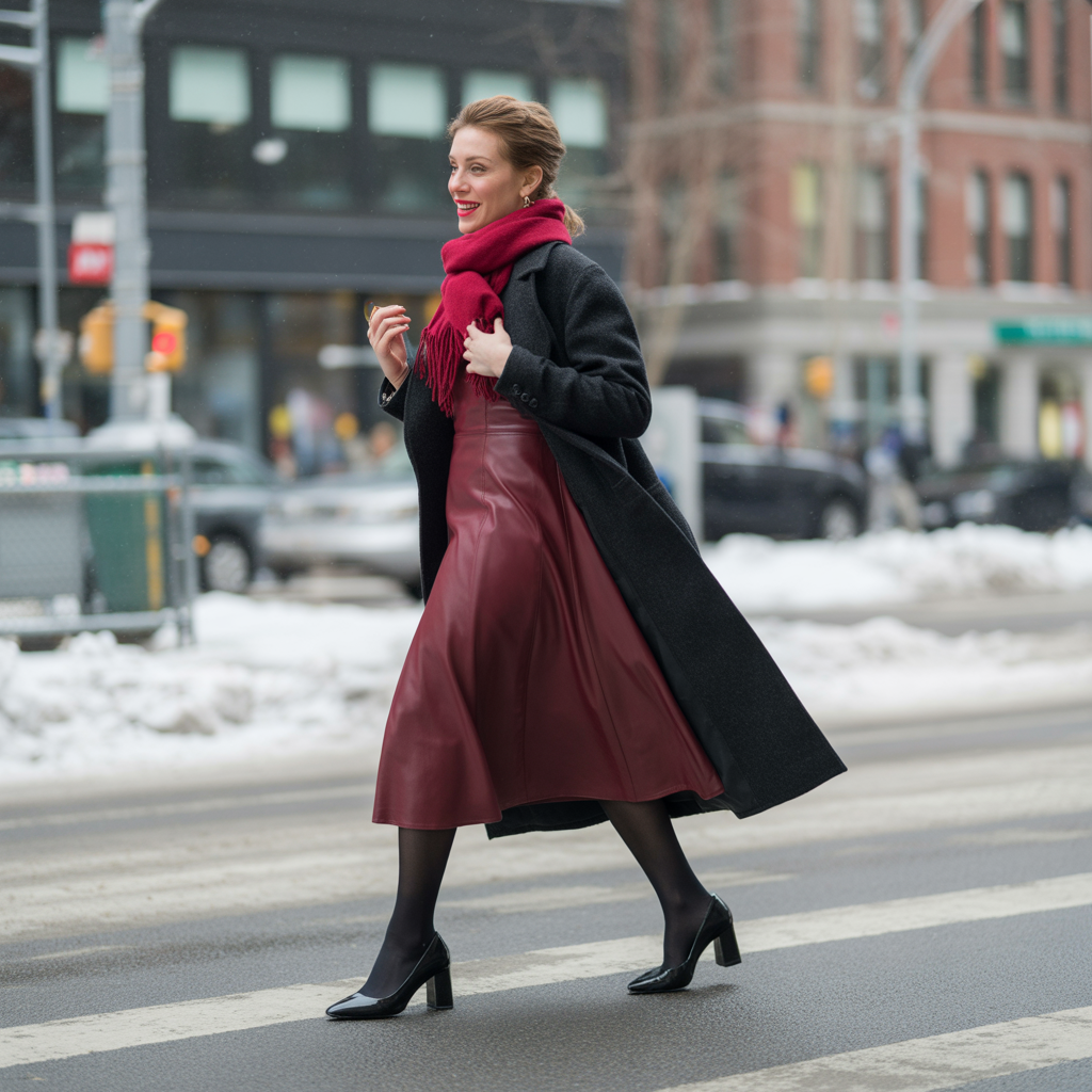 A-Line Midi Dress with Block Heels