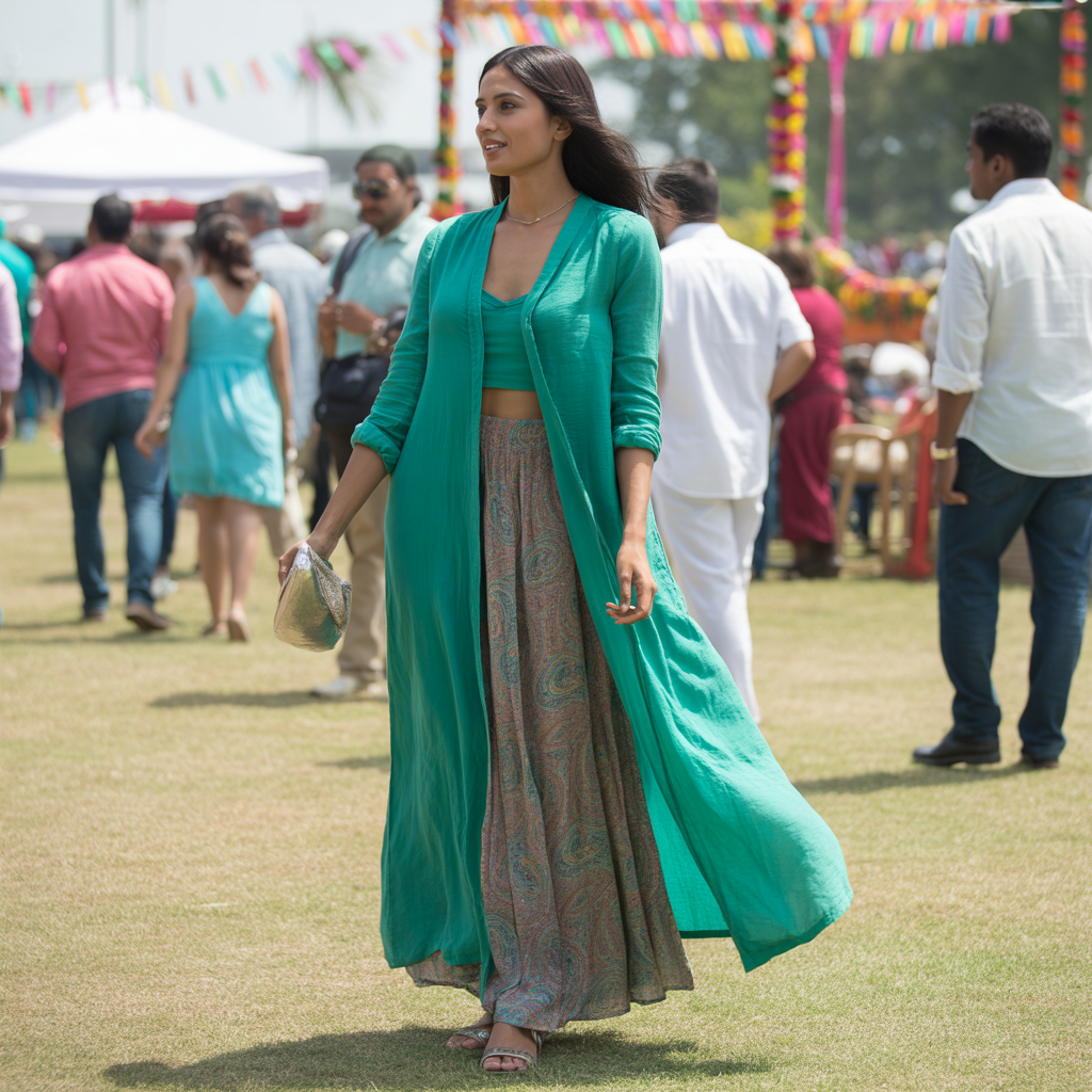 Cardigan and Printed Skirt Combo