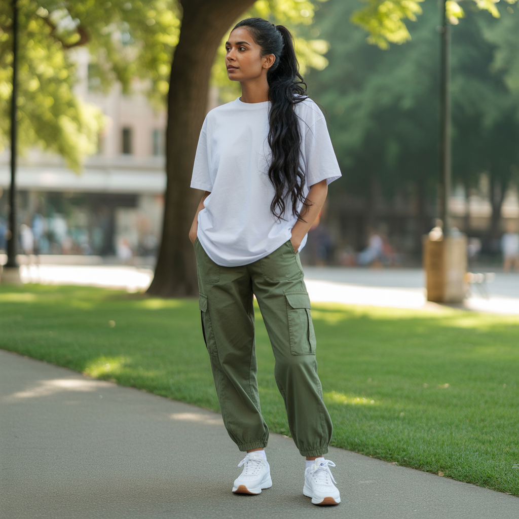 18 Best College Outfit Ideas Aesthetic for Stylish Students 14 Cargo Joggers with Oversized Tee